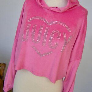 Juicy Couture XL Pink Super Soft Velour Bling Pullover Hoodie Sleepwear